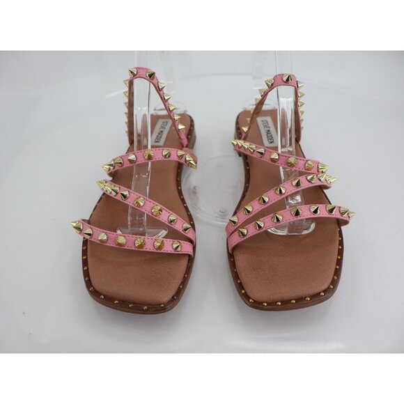 Steve Madden Selina Spiked Sandals Women's 8 Pink Gold Strappy Slip On Slides - Picture 4 of 10